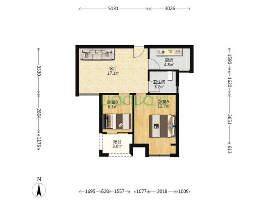 福田雅居二期 2室1厅1卫 62平方