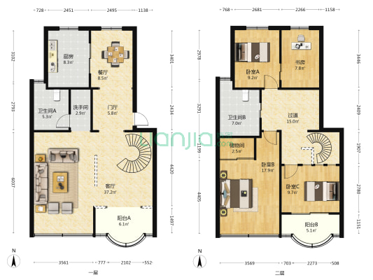 玫瑰園 4室2厅3卫 176平方