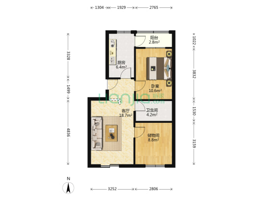 平定里 1室1厅1卫 74平方