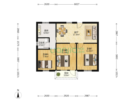 海洋小区 3室1厅1卫 74平方