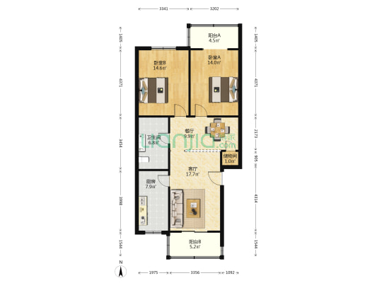 彩阳里 2室2厅1卫 100平方