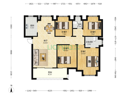 世茂十里星河 4室1厅2卫 123平方