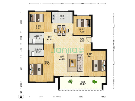 语溪公馆 4室2厅2卫 128平方