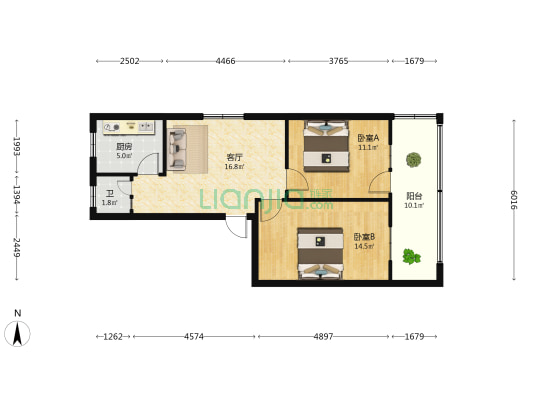大众佳苑 2室1厅1卫 76平方