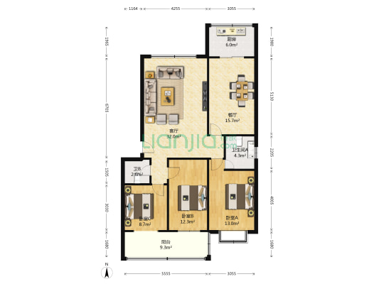 福景苑小区 3室2厅2卫 132平方