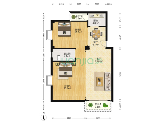 崇福商业中心 2室2厅1卫 113平方
