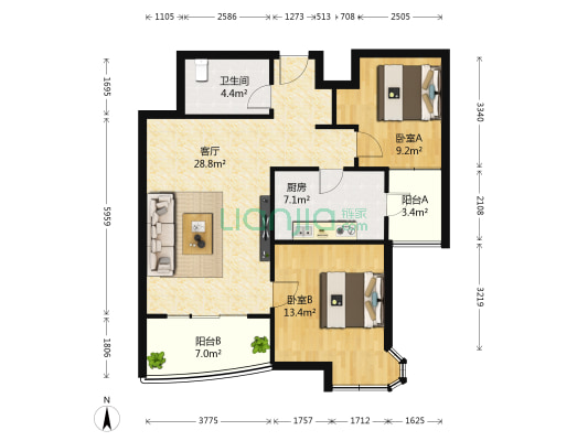 怡和嘉园北区 2室1厅1卫 86平方