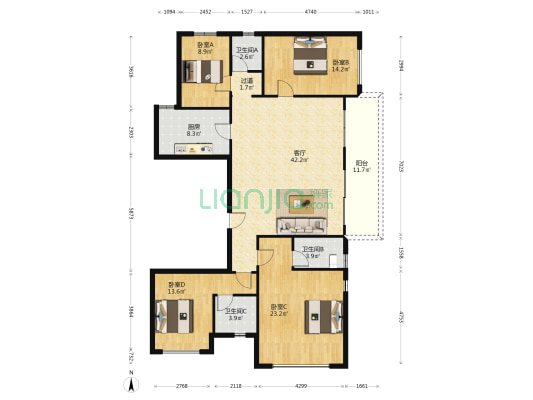 碧桂园中央公园南苑 4室1厅3卫 163平方