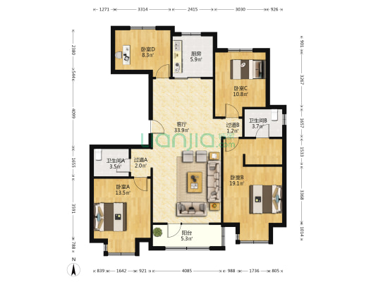 保利堂颂 4室1厅2卫 142平方