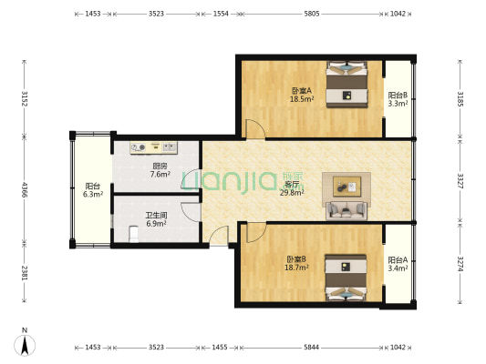 大南街61号 2室1厅1卫 108平方