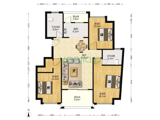 皇府上郡北区 3室1厅2卫 125平方