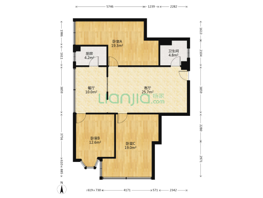 贤人阁 3室2厅1卫 122平方