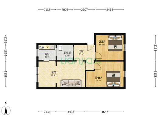 一环路北二段3号 2室1厅1卫 59平方