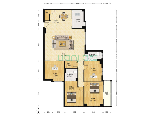 银虹大厦 4室2厅2卫 185平方