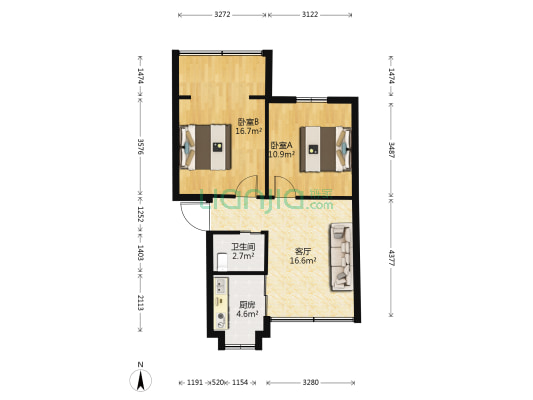 解放路255号 2室1厅1卫 55平方