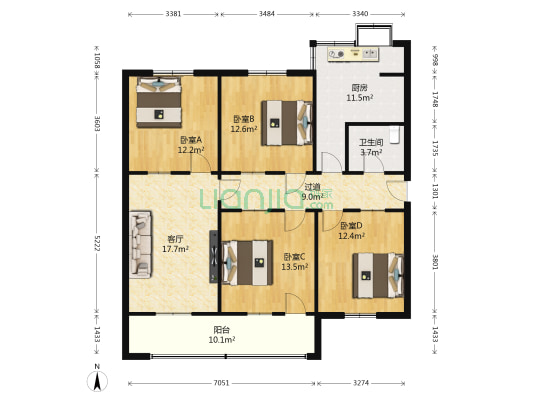 交通局家属院 4室1厅1卫 120平方