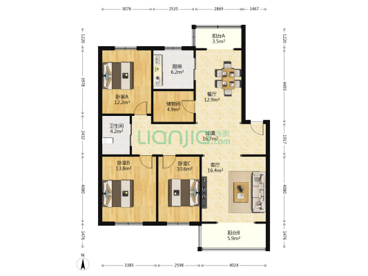 丰泽百易居 3室2厅1卫 130平方