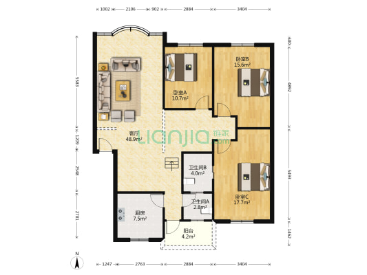 雅丽苑 3室1厅2卫 133平方