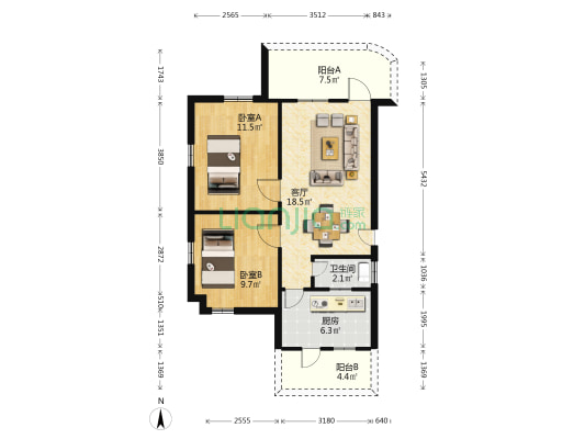 化肥厂宿舍 2室1厅1卫 60平方