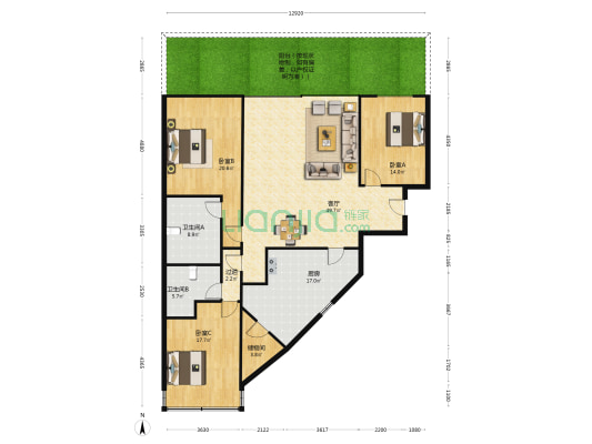 岭南会 3室1厅2卫 193平方