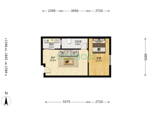 长江大厦 1室1厅1卫 54平方