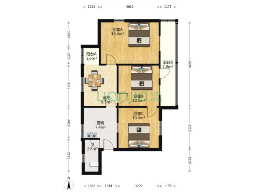 梵门桥弄散盘 3室1厅1卫 77平方