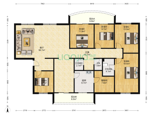 新加坡商业街226号 5室1厅3卫 205平方