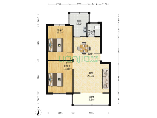 黄科苑 2室1厅1卫 76平方