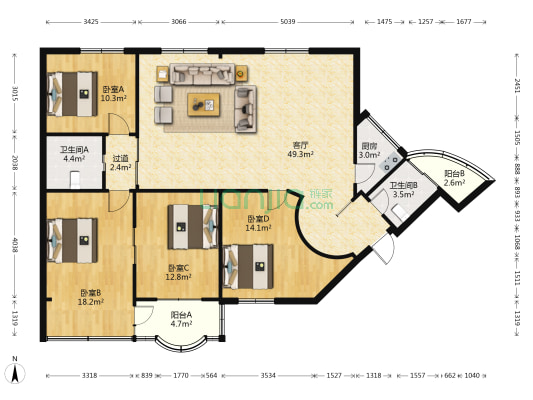 龙鑫公寓(嘉善县) 4室1厅2卫 165平方