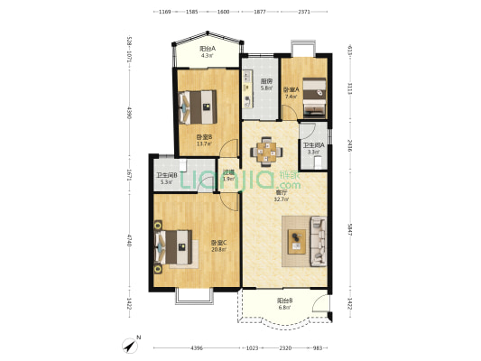 东濠大厦 3室1厅2卫 121平方