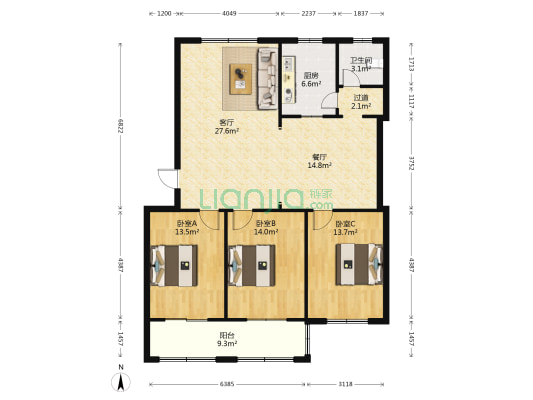 玉馨苑三期 3室2厅1卫 131平方