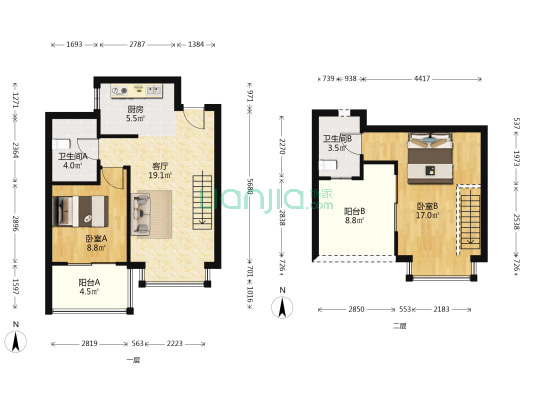 天籁村 2室1厅2卫 79平方