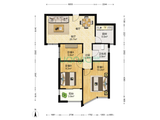 升龙又一城3号院 3室1厅1卫 93平方