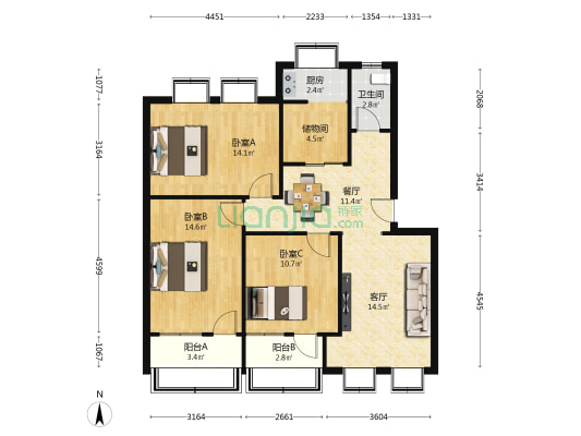 共青团东路9号院 3室2厅1卫 108平方