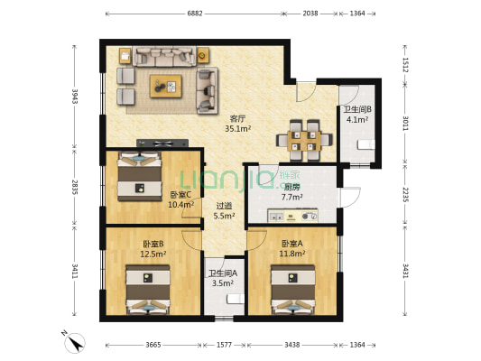 武昌路 3室1厅2卫 113平方
