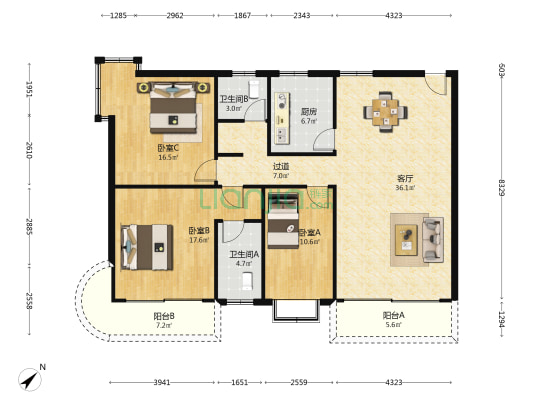 澤峰苑 3室1厅2卫 141平方