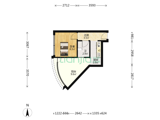 香缤城市花园 1室0厅1卫 33平方