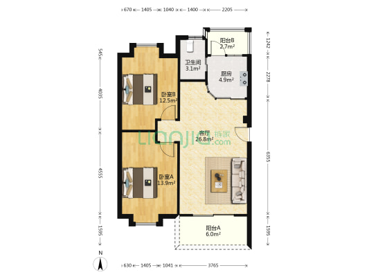 穗景小区 2室1厅1卫 83平方