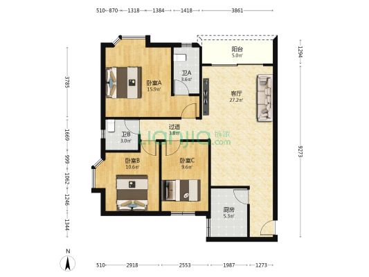 南珠花苑 3室1厅2卫 111平方