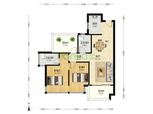 盛邦香颂·品园 2室1厅2卫 81平方