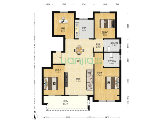 振东虞悦府 4室1厅2卫 125平方