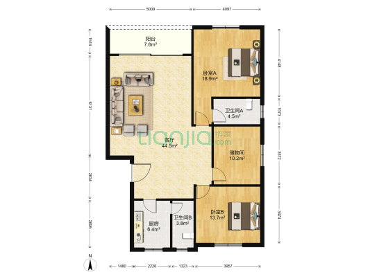 荔兴路 2室1厅2卫 113平方