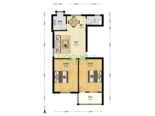 省机关事务局宿舍 2室2厅1卫 60平方