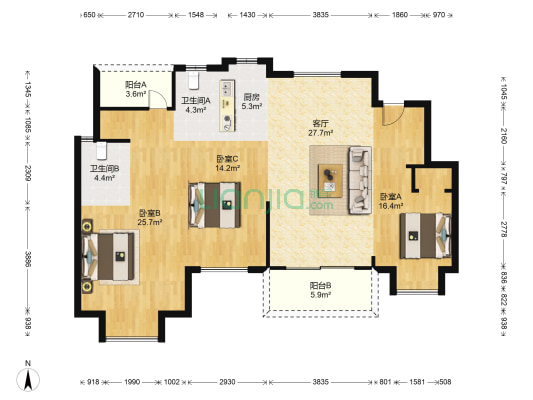 金瑞豪庭 3室1厅2卫 126平方