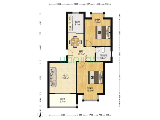 友好佳苑 2室2厅1卫 88平方