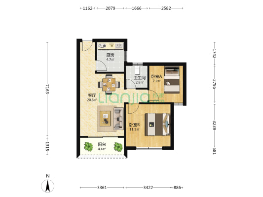 富乐新城 2室1厅1卫 61平方