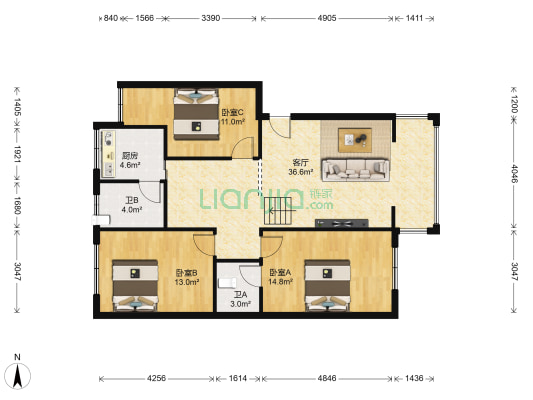 民升居 3室1厅2卫 111平方