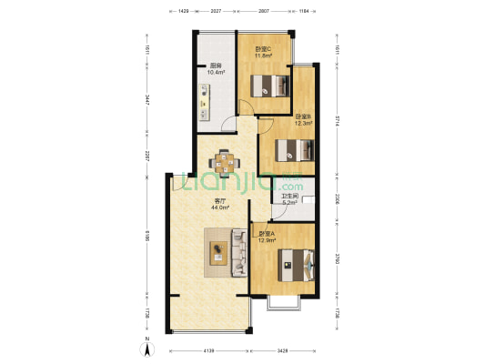康家楠荞苑 3室1厅1卫 105平方