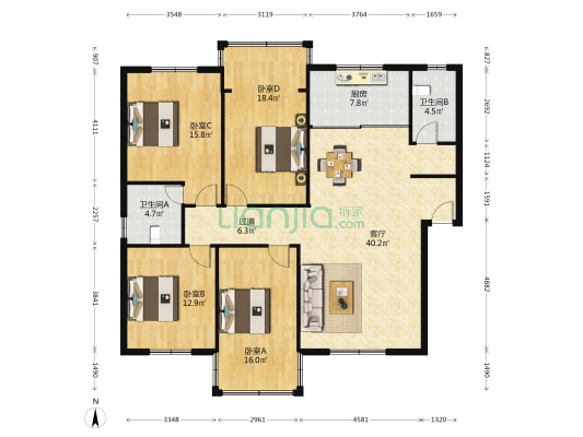 金达花园 4室1厅2卫 146平方
