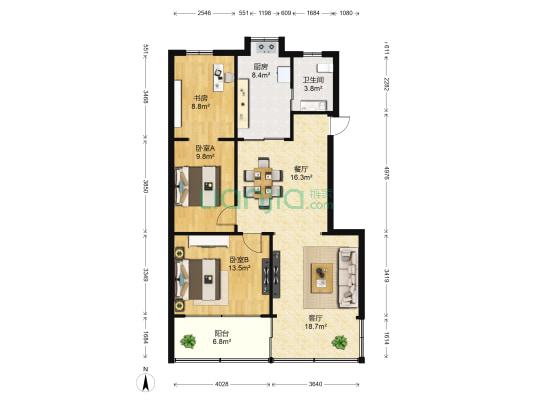 二纬路 3室2厅1卫 96平方